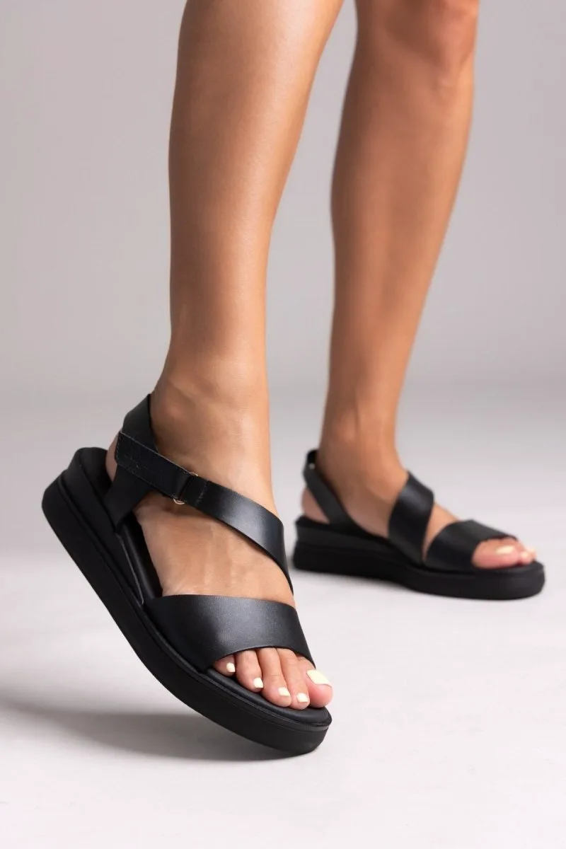 RAGAZZA Leather Flatform Sandals - 411 - Black