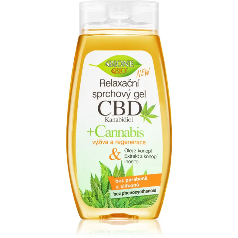 Bione Cosmetics Cannabis CBD χαλαρωτικό τζελ για ντους με CBD 260 ml