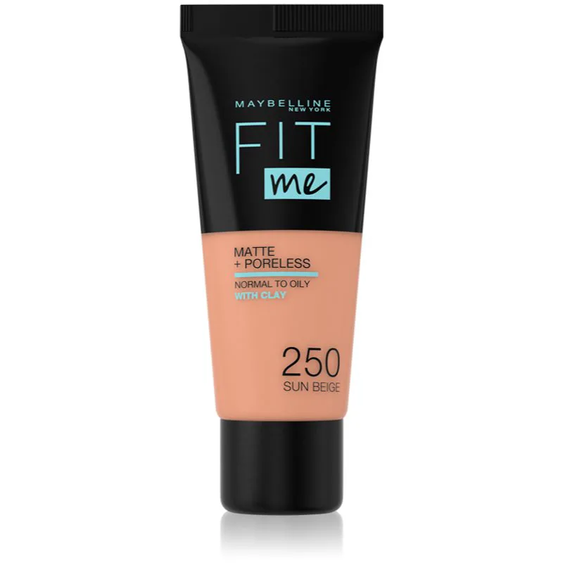 MAYBELLINE NEW YORK Fit Me! Matte+Poreless Ματ μεικ απ για κανονική προς λιπαρή επιδερμίδα απόχρωση 250 Sun Μπεζ 30 ml