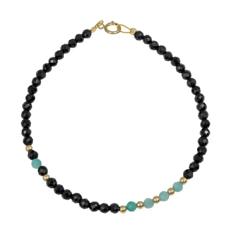 Χρυσό βραχιόλι με black spinel και πέτρες Αμαζονίτη Κ14 045794 045794 Χρυσός 14 Καράτια