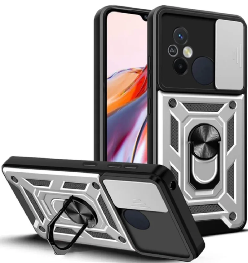 Bodycell Armor Slide - Ανθεκτική Θήκη Xiaomi Redmi 12C με Κάλυμμα για την Κάμερα & Μεταλλικό Ring Holder - Silver (5206015012860)