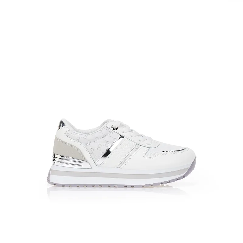 Sneakers με συνδιασμό υλικών ΛΕΥΚΟ