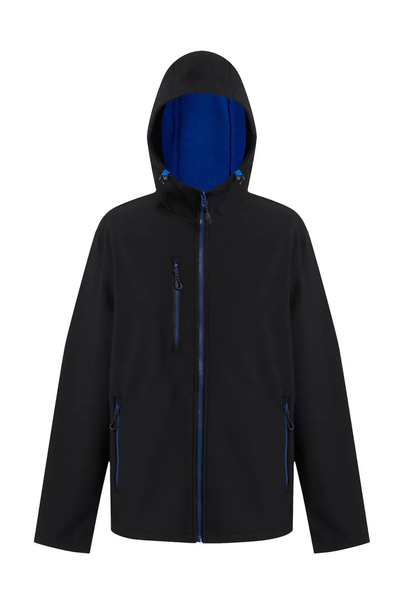 Navigate 2-Layer Hooded Softshell Jacket Regatta Professional TRA705 Black/New Royal