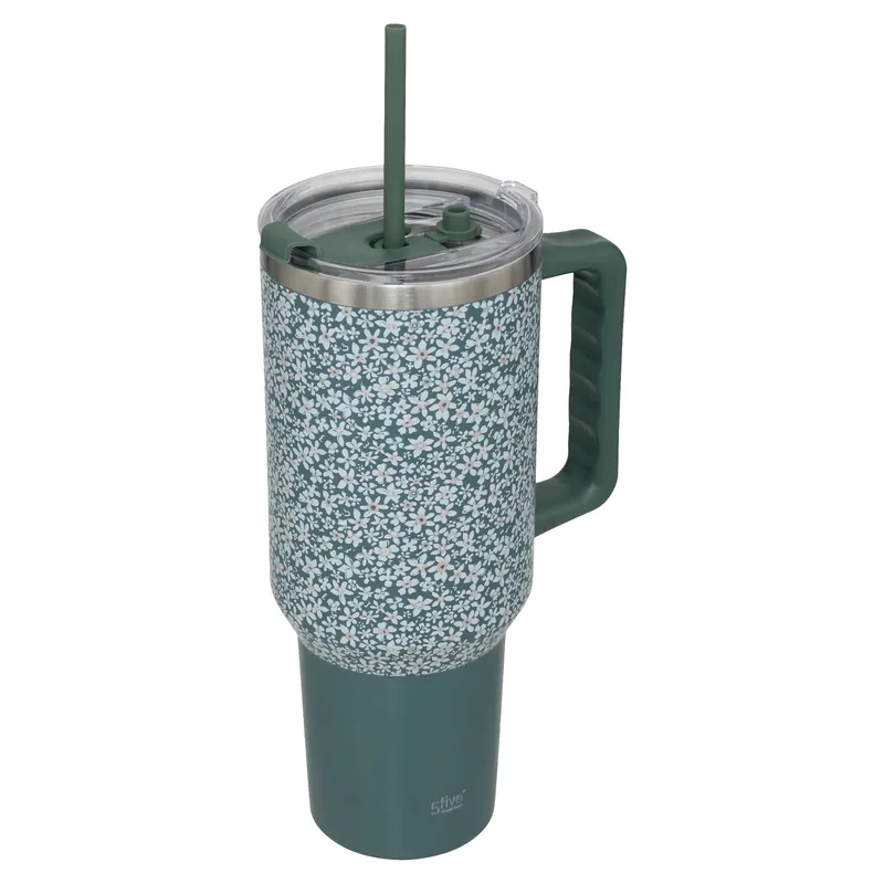 5Five Θερμός Ποτήρι Ανοξείδωτο Με Λαβή Green Flower 1.2lt