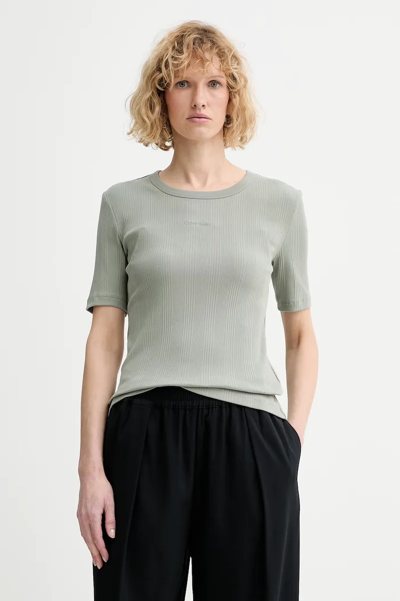 Calvin Klein μπλουζάκι basic γυναικείο βαμβακερό με ελαστάν