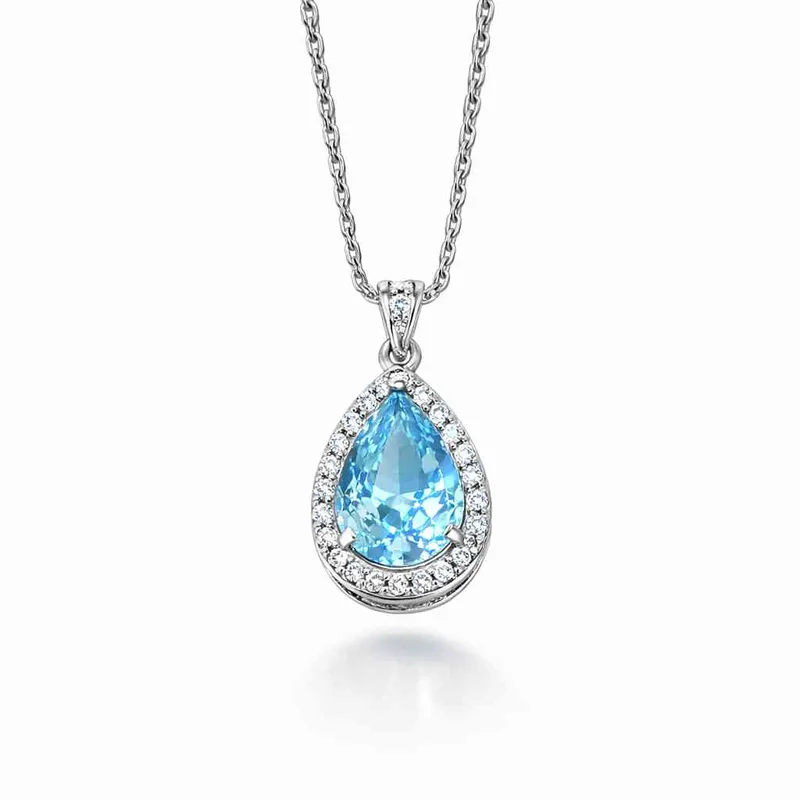 Γυναικείο Κολιέ Ροζέτα 925 με Aqua Blue Ζιργκόν & Λευκά Ζιργκόν
