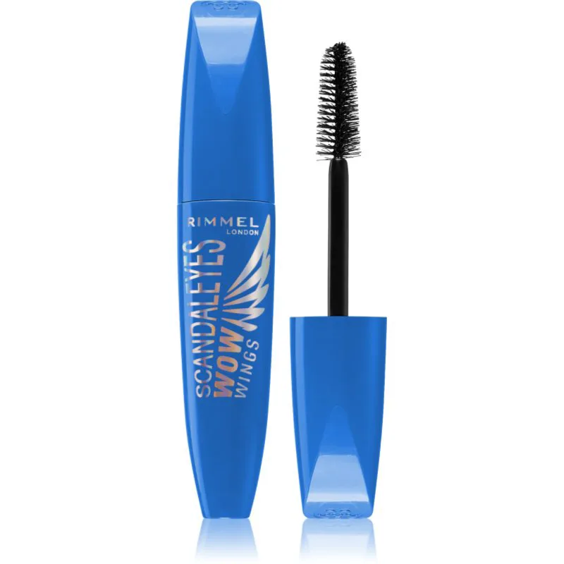 Rimmel ScandalEyes WOW Wings αδιάβροχη μάσκαρα για όγκο και περιστροφή των βλεφαρίδων απόχρωση Black 12 ml