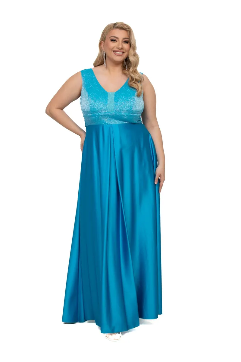 ΦΟΡΕΜΑ PLUS SIZE ΜΑΚΡΥ ΣΑΤΕΝ ΤΙΡΚΟΥΑΖ ΤΙΡΚΟΥΑΖ