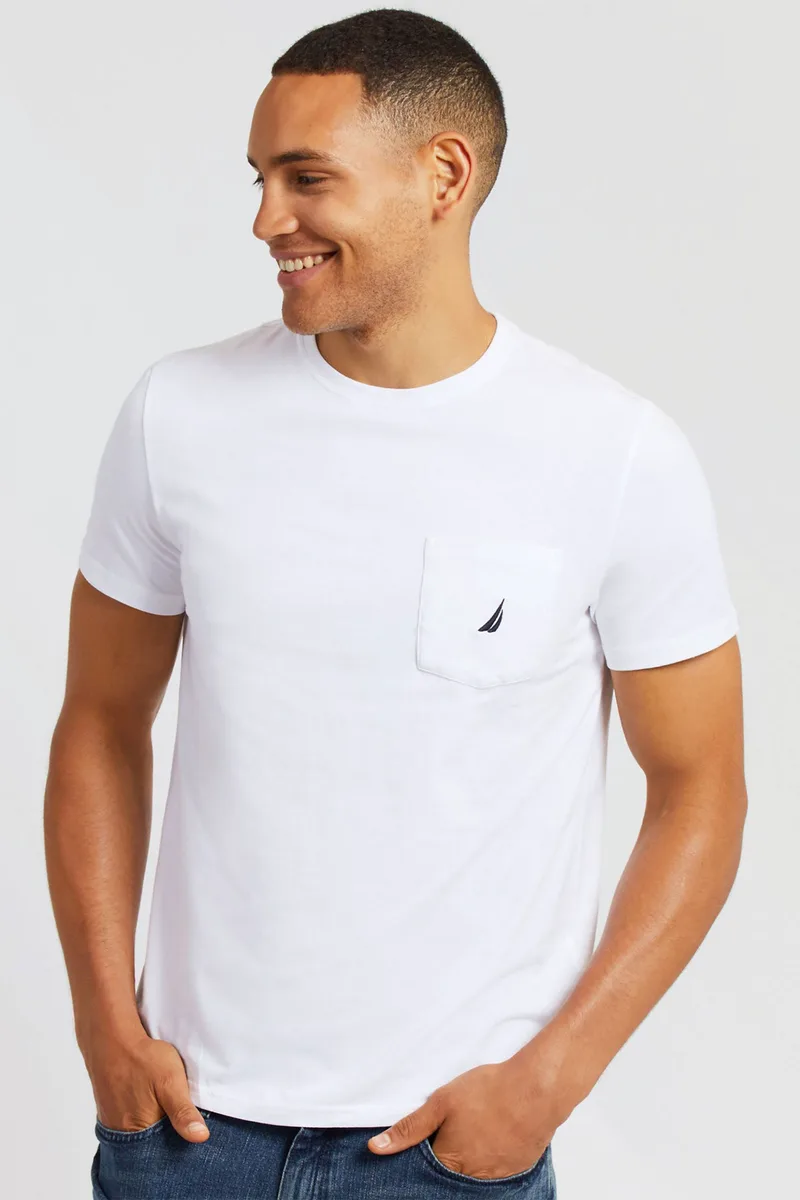 Nautica ανδρικό T-shirt μονόχρωμο με τσέπη και λογότυπο Regular Fit - V41050 Λευκό