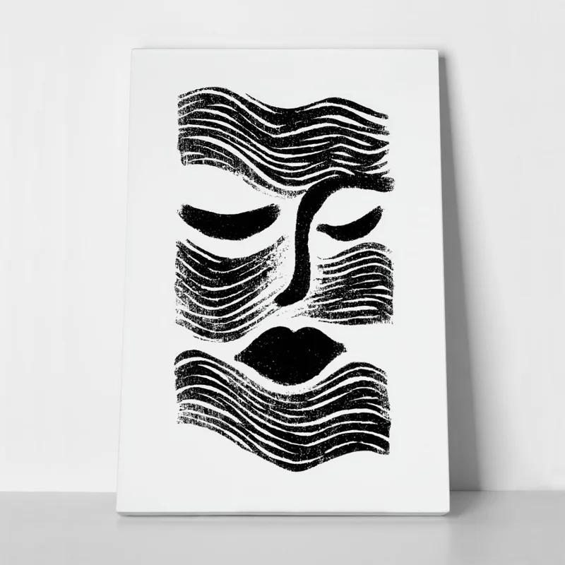Πίνακας σε Καμβά BOHO BLACK & WHITE ABSTRACT WOMAN FACE