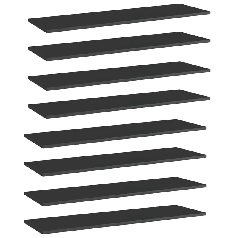 vidaXL Ράφια Βιβλιοθήκης 8 τεμ. Γυαλ. Μαύρο 100x30x1,5 εκ. Μοριοσανίδα