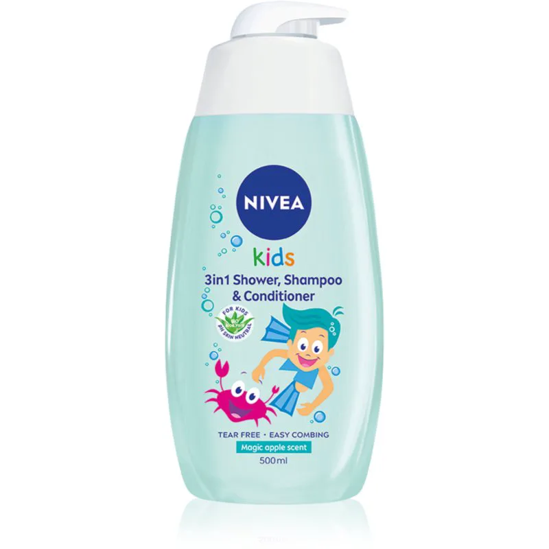 NIVEA Kids Magic Apple απαλό τζελ ντους και σαμπουάν για παιδιά 3 σε 1 500 ml