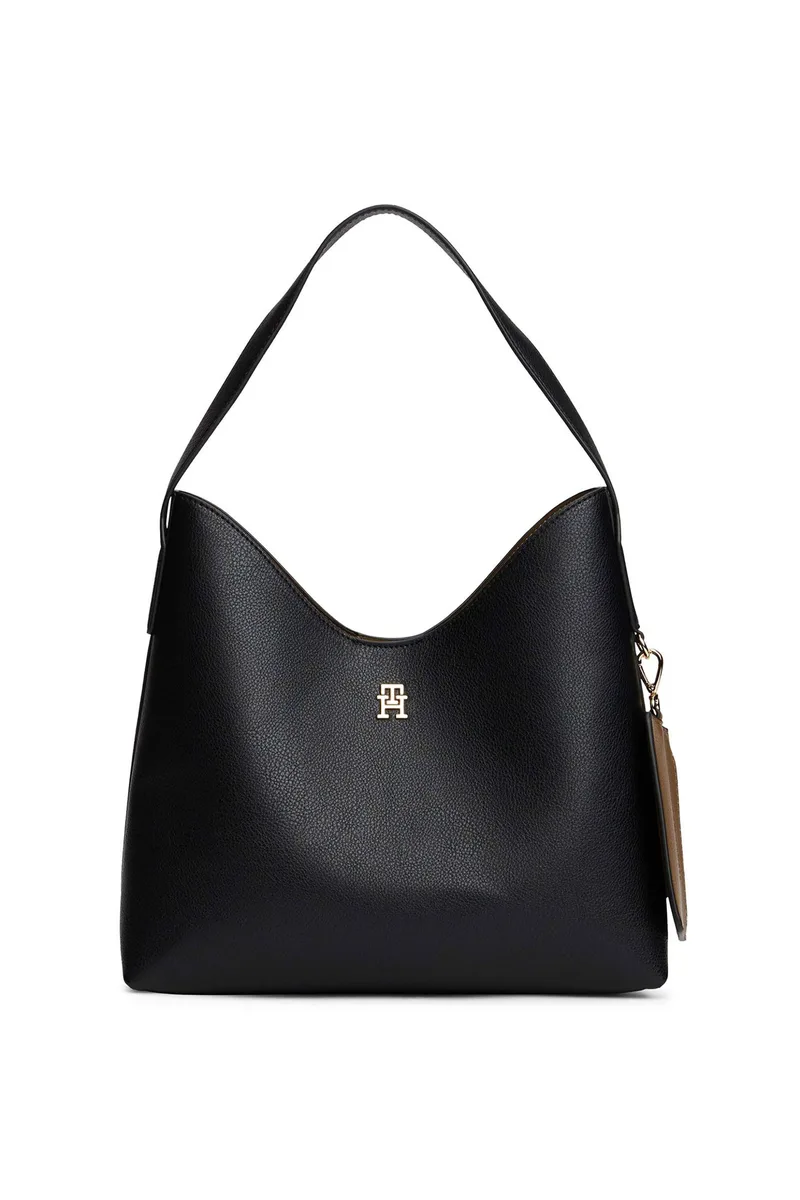Tommy Hilfiger γυναικεία τσάντα ώμου με μεταλλικό monogram "TH Icon" - AW0AW18140 Μαύρο
