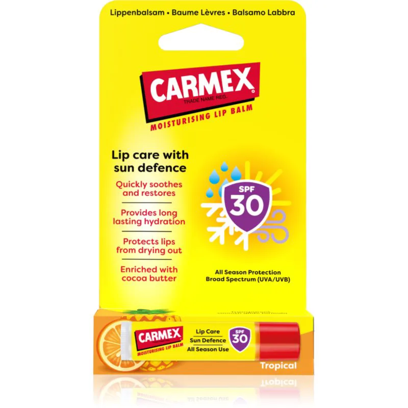 Carmex Tropical Sun Defense προστατευτικό βάλσαμο για τα χείλη SPF 30 4,25 γρ