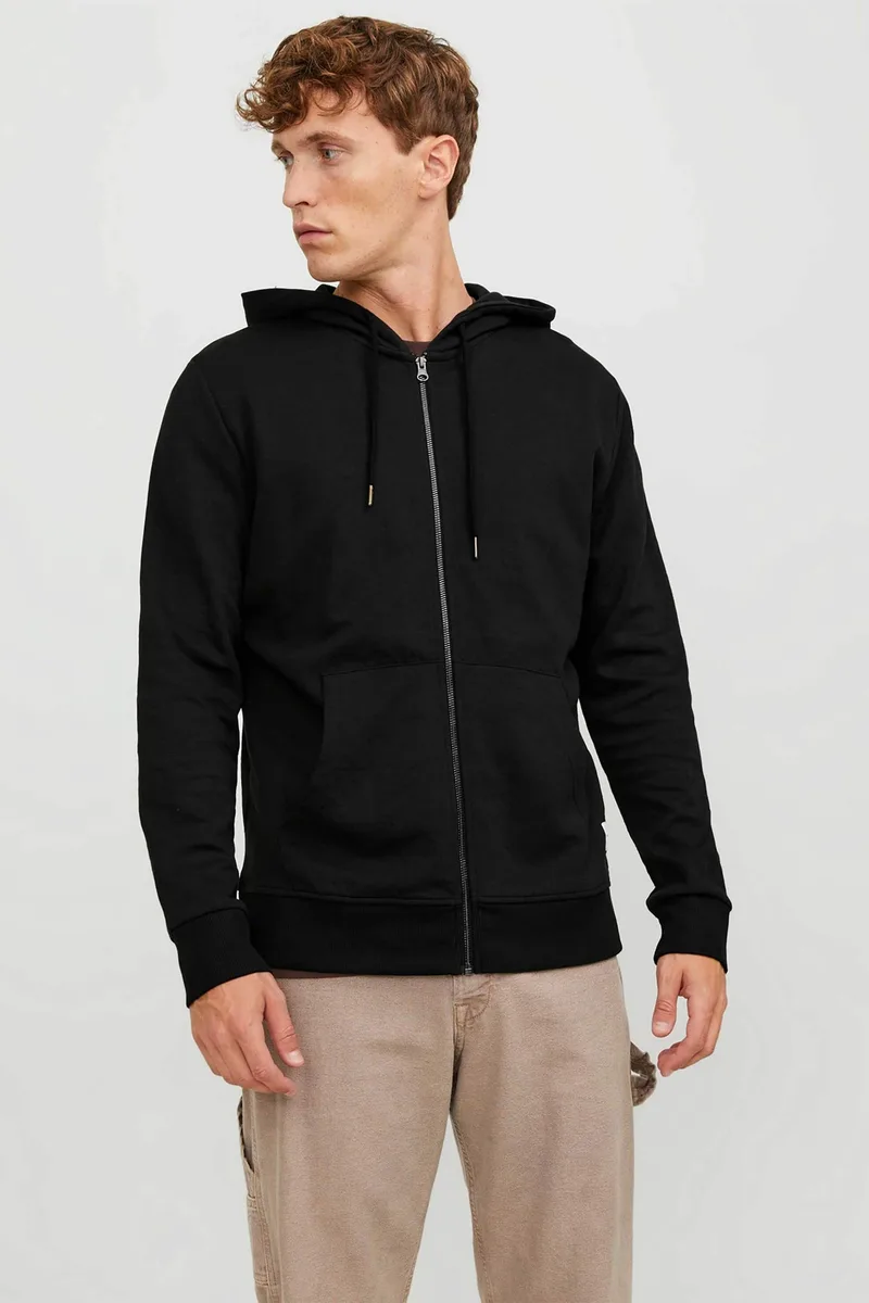 JACK & JONES ανδρική ζακέτα φούτερ με κουκούλα Regular Fit - 12181901 Μαύρο