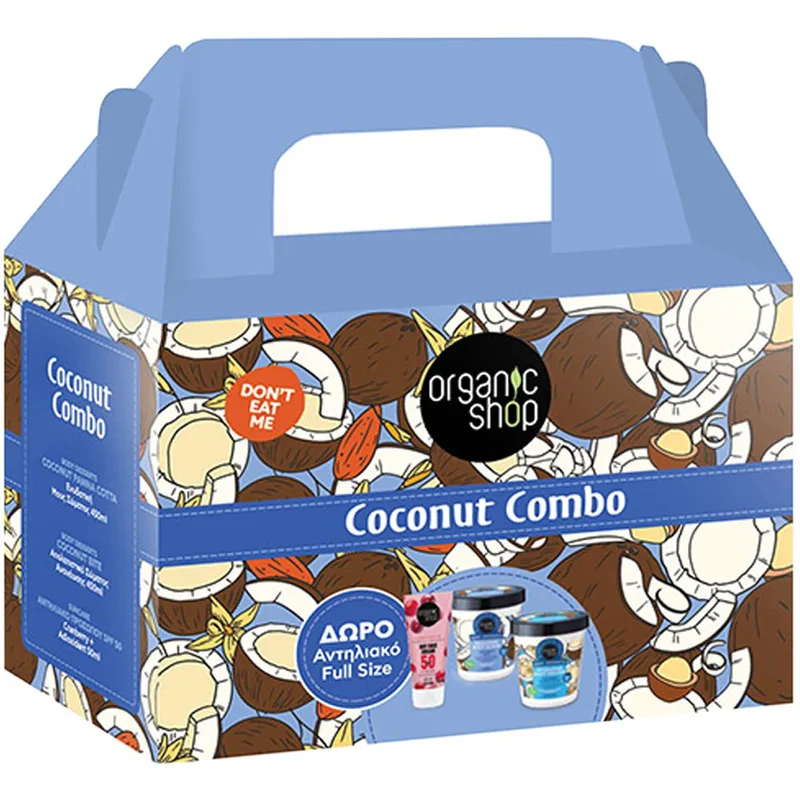 Organic Shop Promo Body Desserts Coconut Panna Cotta Hydrating Body Mousse 450ml & Coconut Bite Renewing Body Scrub 450ml & Δώρο Suncare Cranberry Cream Spf50, 50ml