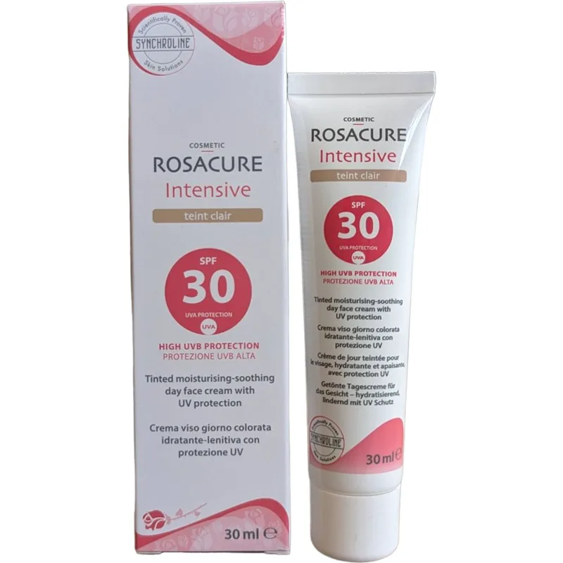 Synchroline Rosacure Intensive Cream Teint Clair Spf30, 30ml,Αντηλιακή Κρέμα Προσώπου Υψηλής Προστασίας με Χρώμα για Ευαίσθητες Επιδερμίδες με Τάση Ερυθρότητας