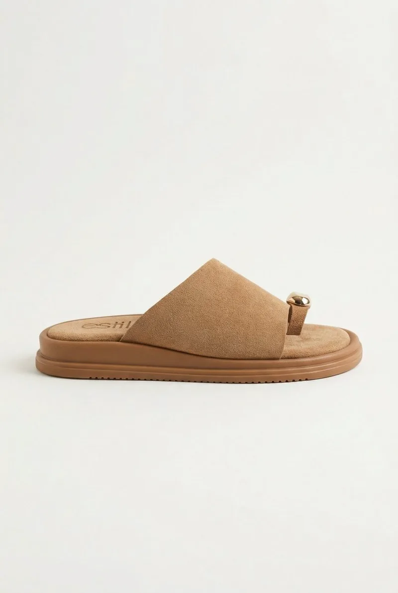 Estil Toe Ring Platform Sandals - 26NK-1821 - Μπεζ Suede