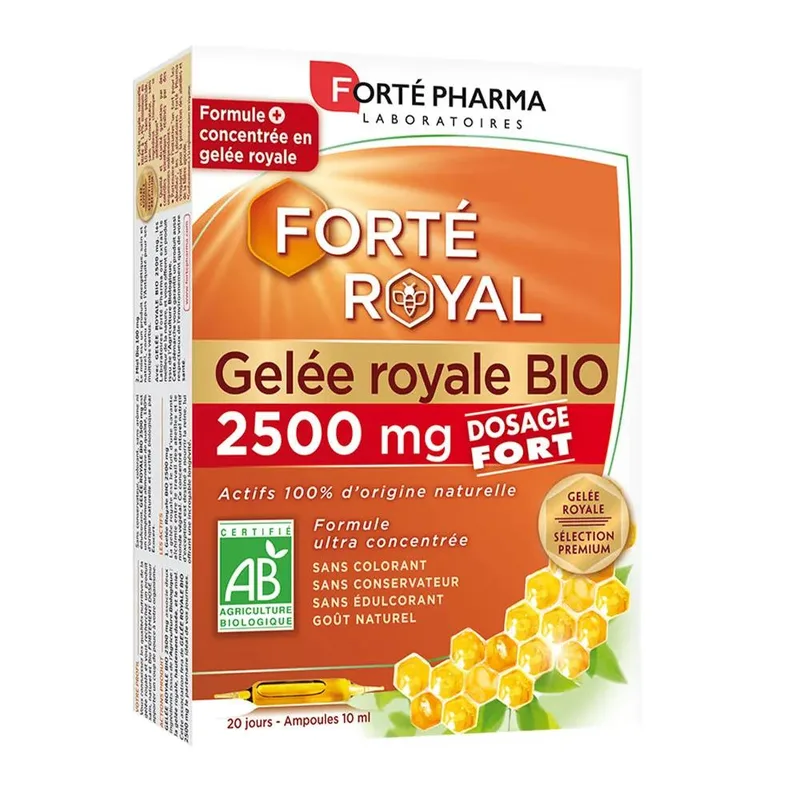 Forte Pharma Forte Royal Organic Royal Jelly 2500mg Dosage Forte 20 Ampoules of 10ml