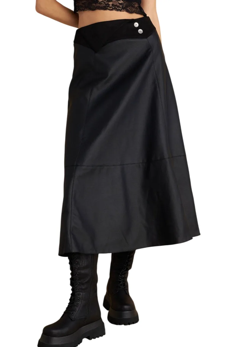 Φούστα Attrattivo Μίντι Δερματίνη 9921527-BLACK Γυναικείο