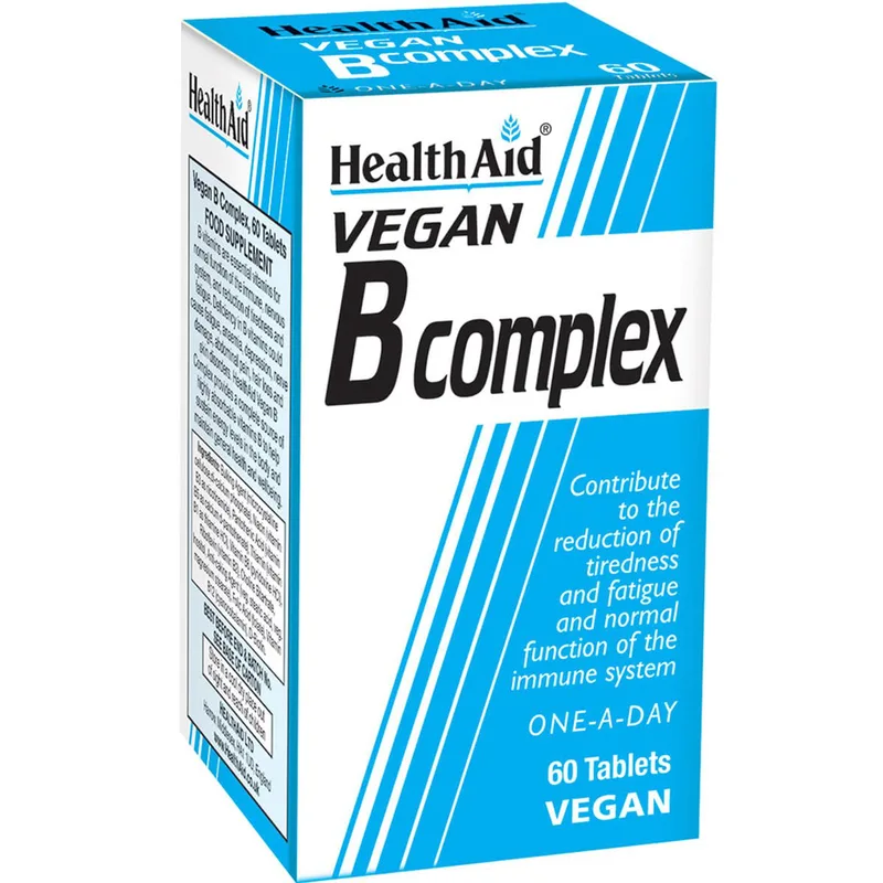 Health Aid Vegan B Complex Συμπλήρωμα Διατροφής Συμπλέγματος Βιταμινών Β για Μείωση της Κούρασης, Κόπωσης & τη Φυσιολογική Λειτουργία του Νευρικού Συστήματος για Αυστηρά Χορτοφάγους 60tabs