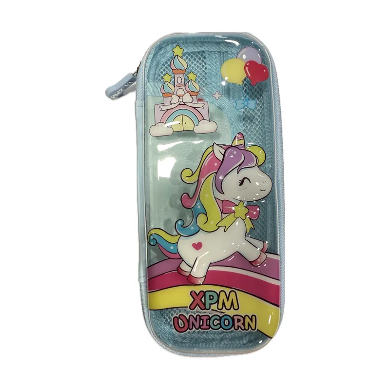 Κασετίνα διάφανη unicorn Γαλάζια