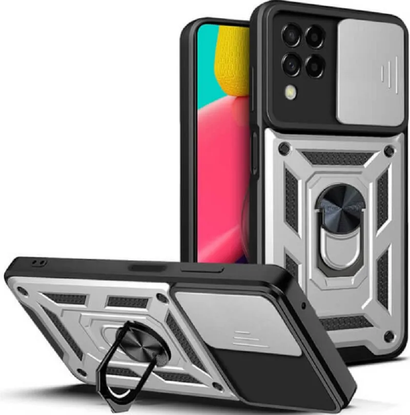 Bodycell Armor Slide - Ανθεκτική Θήκη Samsung Galaxy M53 με Κάλυμμα για την Κάμερα & Μεταλλικό Ring Holder - Silver (5206015019180)