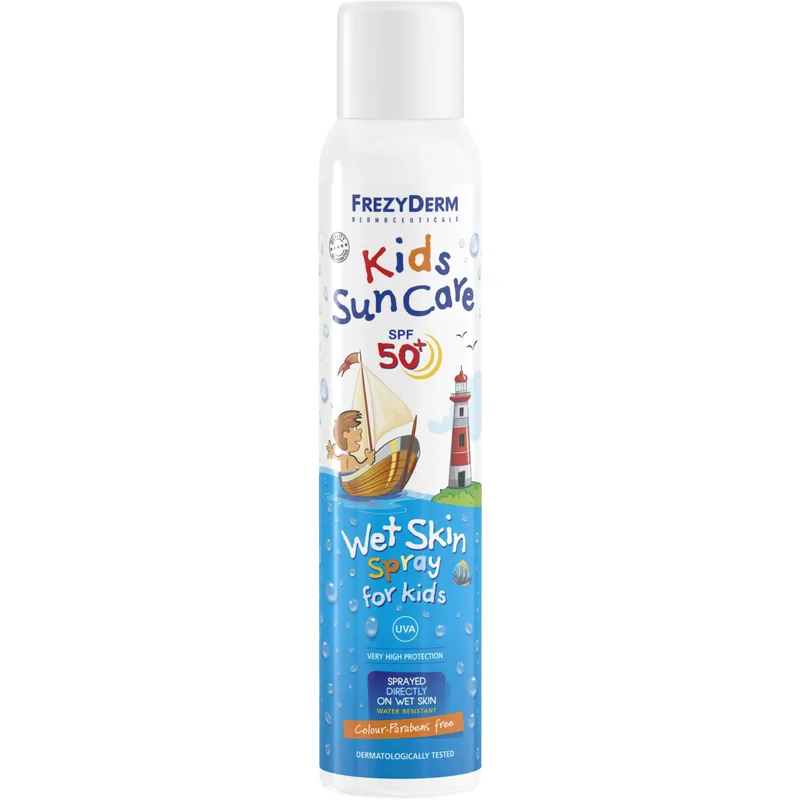 Frezyderm Kids Sun Care Wet Skin Spf50+ Spray Παιδικό Αντηλιακό Πολύ Υψηλής Προστασίας για Απευθείας Ψεκασμός σε Υγρό Σώμα 200ml