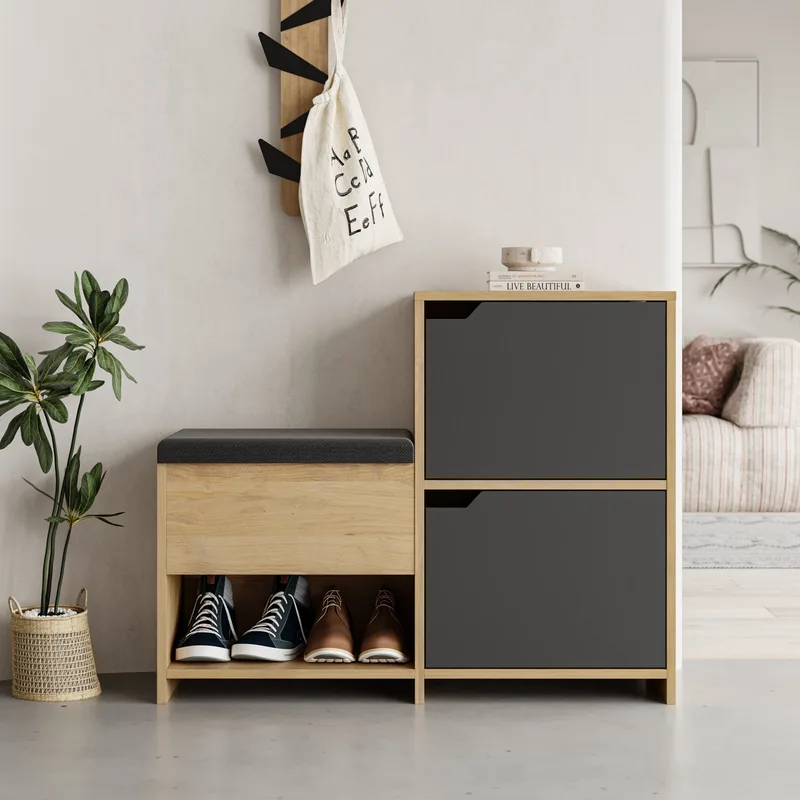Παπουτσοθήκη Haven Shoe Bench - Oak, Anthracite 855Dte5167 (101,5x5x35,5)