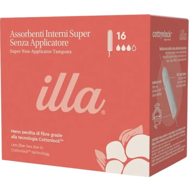 Illa Care Cottonlock Super Tampon Ταμπόν Μέτριας Ροής από Οργανικό Βαμβάκι Ιδανικά & για Ευαίσθητο Δέρμα 16 Τεμάχια