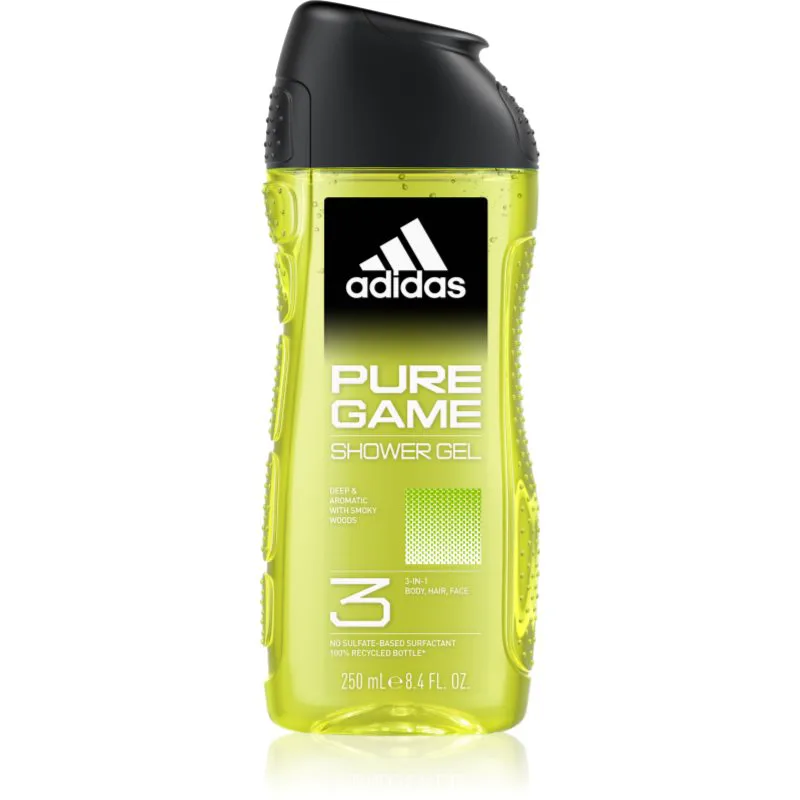 Adidas Pure Game τζελ για ντους για πρόσωπο, σώμα και μαλλιά 3 σε 1 για άντρες 250 ml