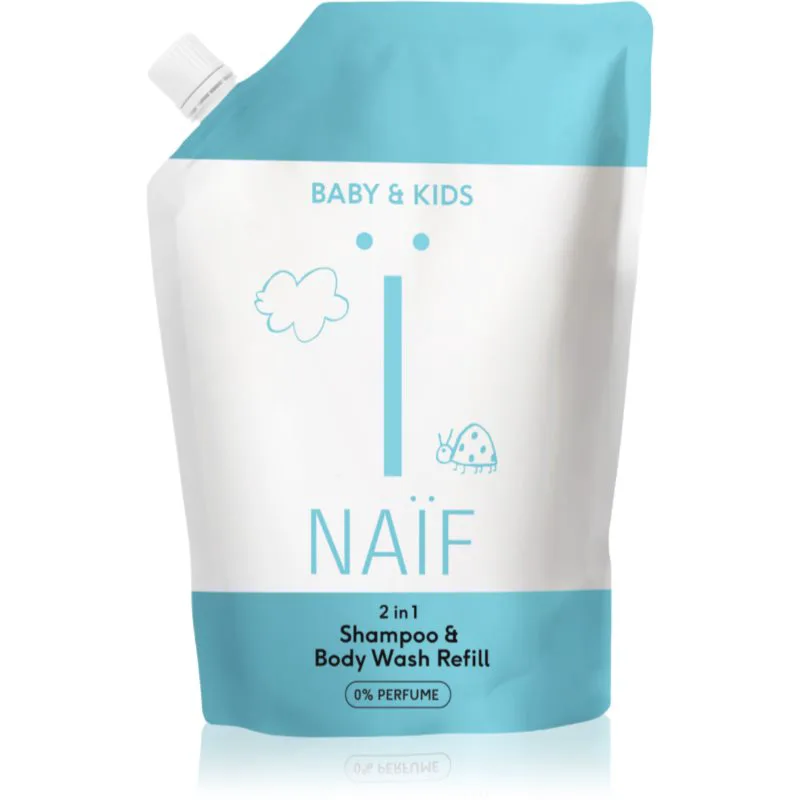 Naif Baby & Kids 2-in-1 παιδικό τζελ και σαμπουάν πλυσίματος χωρίς άρωμα Reffil 500 ml