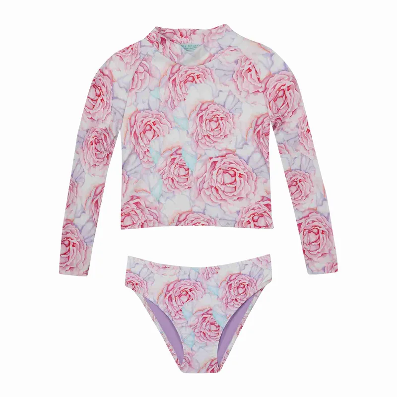 GIRL'S LONG SLEEVE CROP BIKINI ROSE