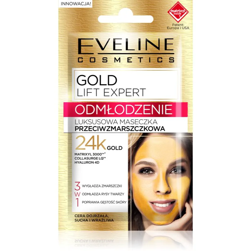 Eveline Cosmetics Χρυσό Lift Expert ανανεωτική μάσκα 3 σε 1 7 ml