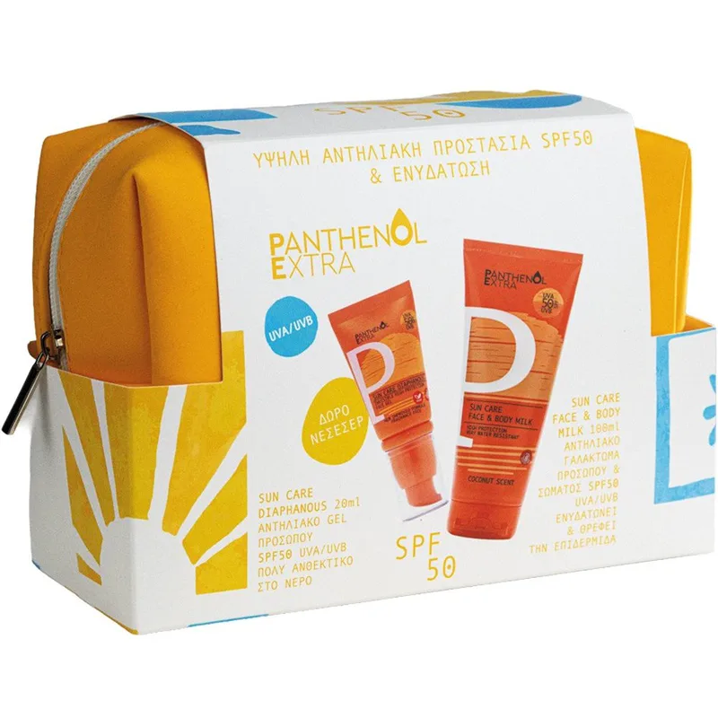 Panthenol Extra Promo Sun Care Spf50 Diaphanous Face Gel 20ml & Face & Body Spf50 Milk 100ml & Δώρο Νεσεσέρ 1 Τεμάχιο