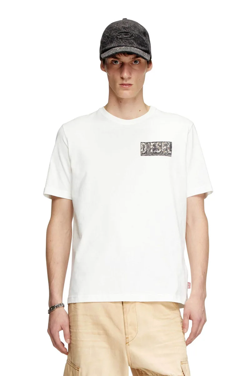 Diesel ανδρικό T-shirt με λογότυπο ''T-Adjust-R19'' - S25A172570AGRI Λευκό