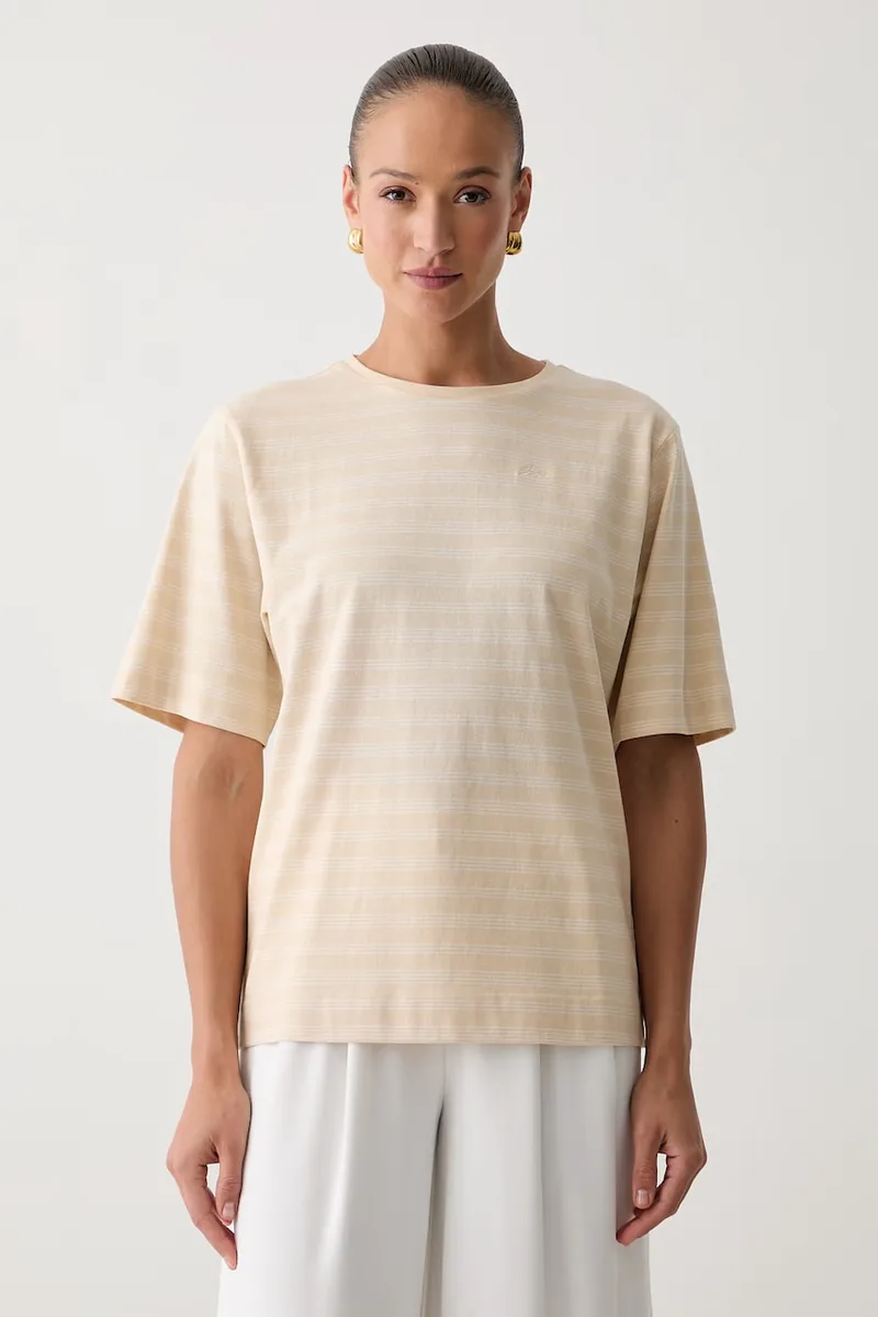 BOSS Πορτοκαλί oversize t-shirt γυναικείο βαμβακερό C_Eregular_stripe_1