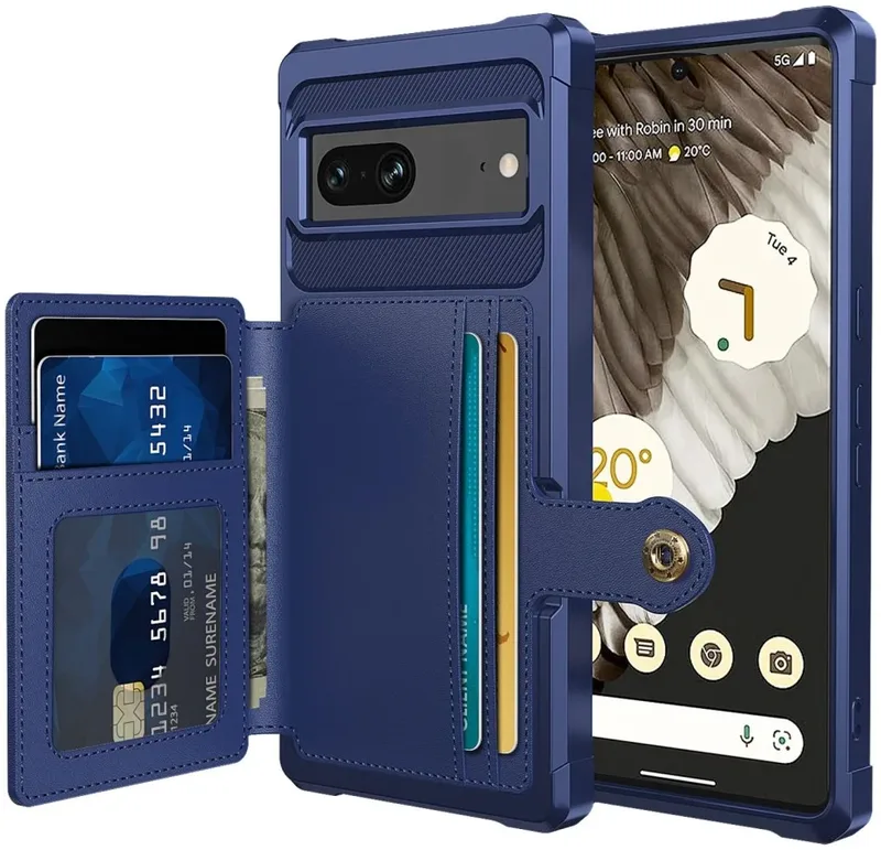 HappyCase 3 σε 1 - Θήκη Σιλικόνης με Ενσωματωμένο PU Πορτοφόλι - Google Pixel 7 - Dark Blue (8719246421433)