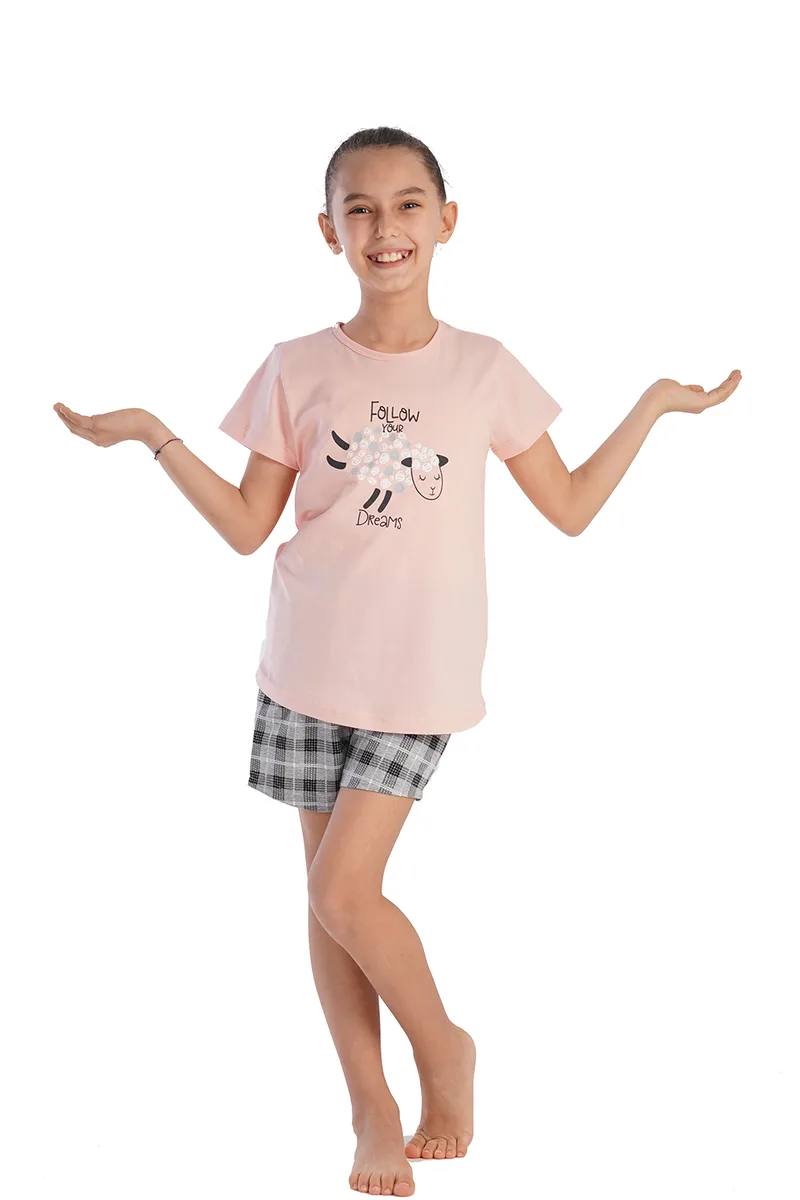 Vienetta Kids Εφηβική καλοκαιρινή πυτζάμα για κορίτσια "Follow Your Dreams" κοντομάνικη με σορτσάκι-212629