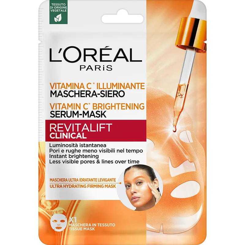 L'Oreal Paris Revitalift Clinical Vitamin C Brightening Serum Tissue Mask Υφασμάτινη Μάσκα Προσώπου με Βιταμίνη C - Σαλικυλικό Οξύ για Λάμψη & Καθαρισμό των Πόρων 26g