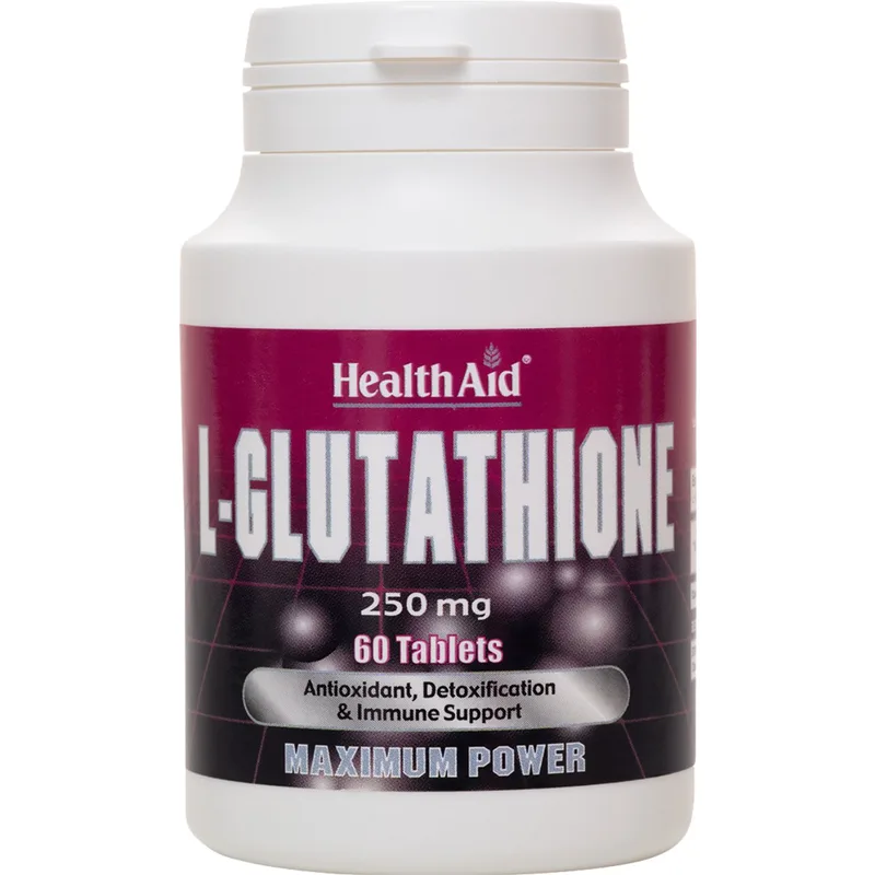 Health Aid L-Glutathione 250mg Συμπλήρωμα Διατροφής Αμινοξέος Γλουταθειόνης με Πολύ Ισχυρές Αντιοξειδωτικές Ιδιότητες για Αποτοξίνωση, Ενέργεια & Υποστήριξη των Εγκεφαλικών Λειτουργιών 60tabs