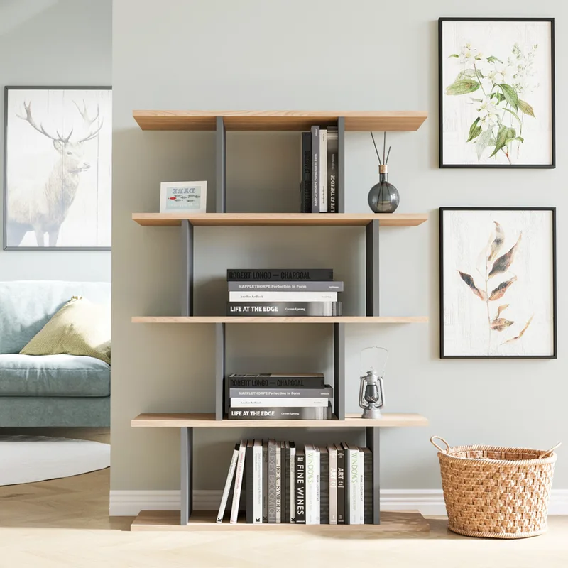 Βιβλιοθήκη Harmon - Oak, Anthracite 935Cmn1194 90x127,4x25 cm