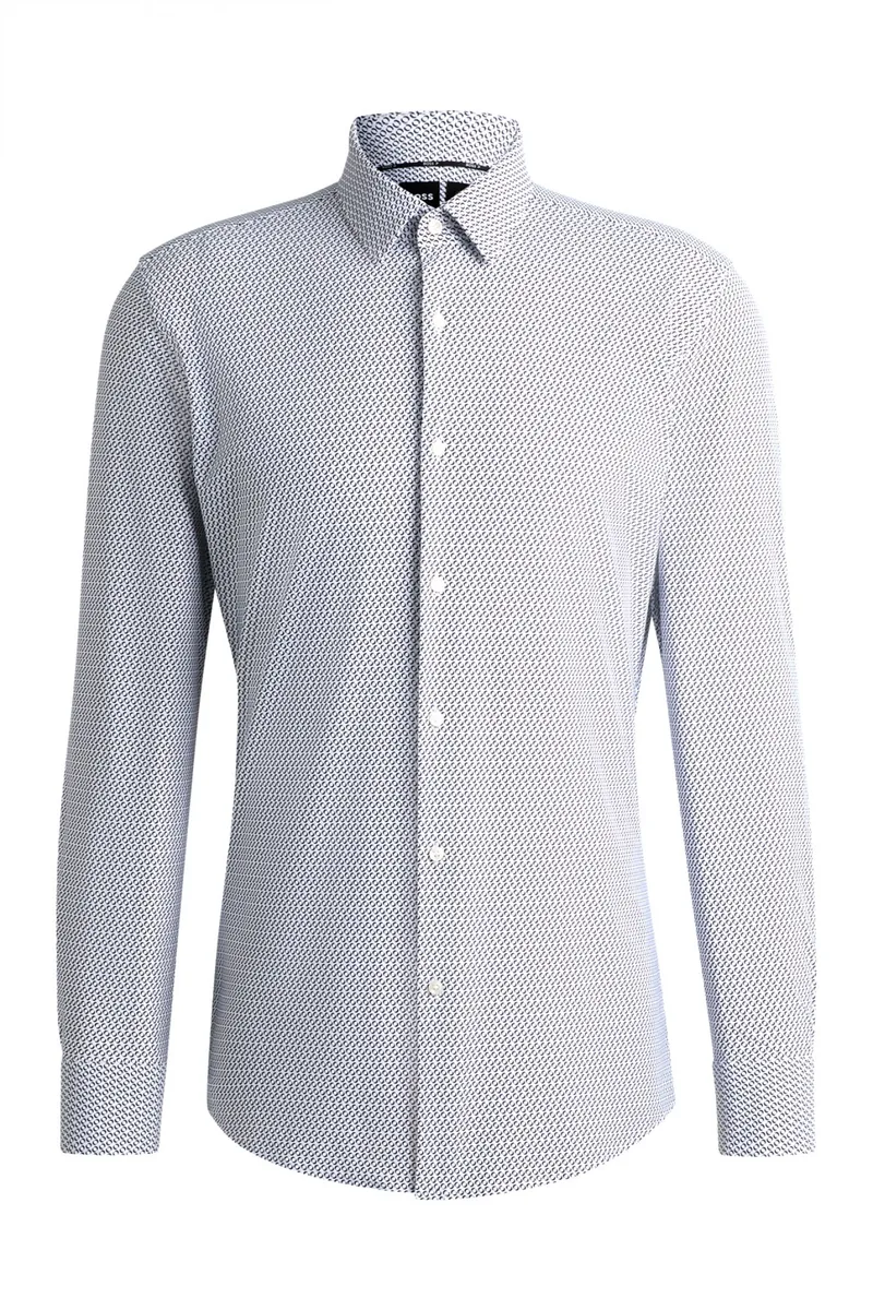 BOSS PERFORMANCE ΠΟΥΚΑΜΙΣΟ ΜΙΚΡΟΣΧΕΔΙΟ SLIM FIT P-HANK-S-KENT-C1-222 ΜΠΛΕ-ΛΕΥΚΟ