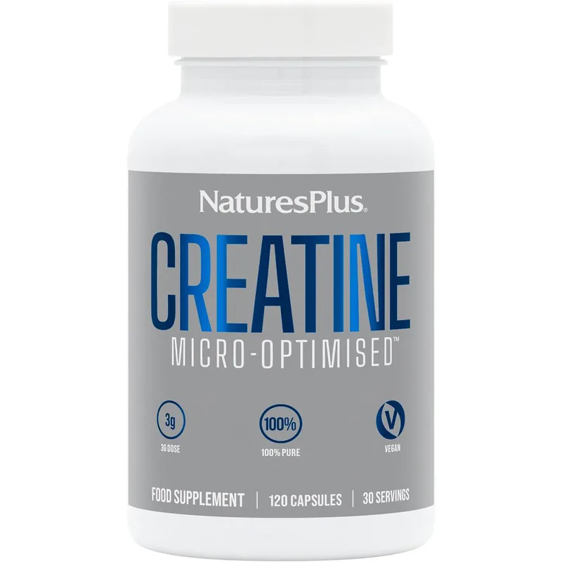 Natures Plus Creatine Micro-Optimized Συμπλήρωμα Διατροφής Μονοϋδρικής Κρεατίνης Υψηλής Ποιότητας & Καθαρότητας για Ενίσχυση Μυϊκής Δύναμης & Αντοχής, Ενέργεια & Πνευματική Διαύγεια 120caps