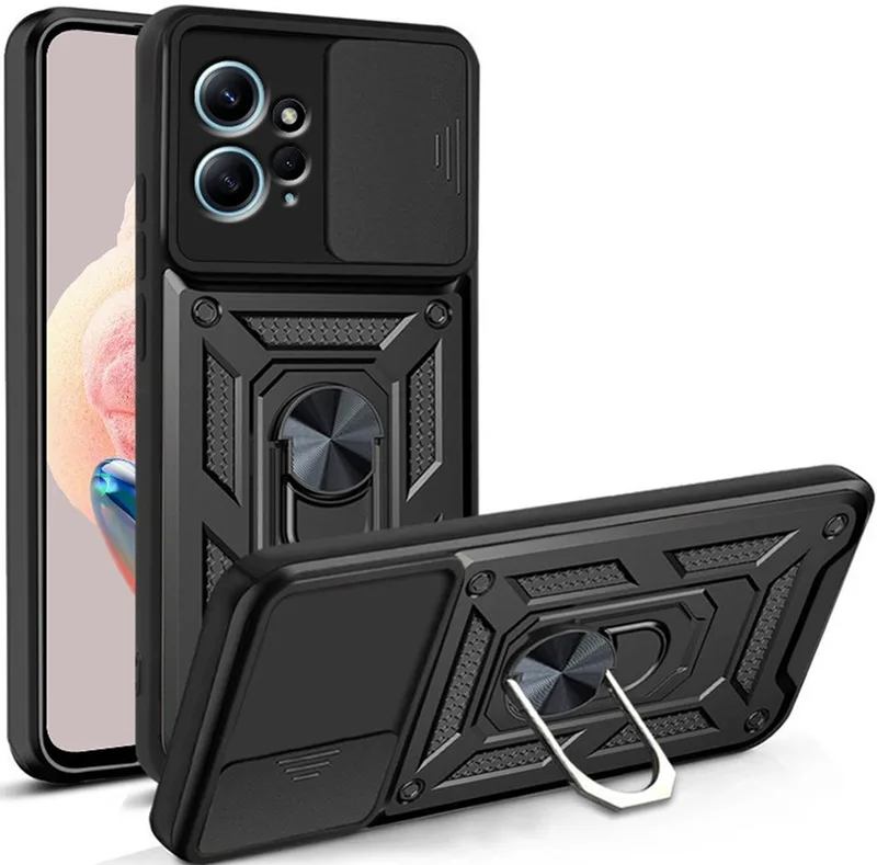 Techsuit CamShield - Ανθεκτική Θήκη με Κάλυμμα για την Κάμερα & Μεταλλικό Ring Holder - Xiaomi Redmi Note 12 4G - Black (5949419070462)