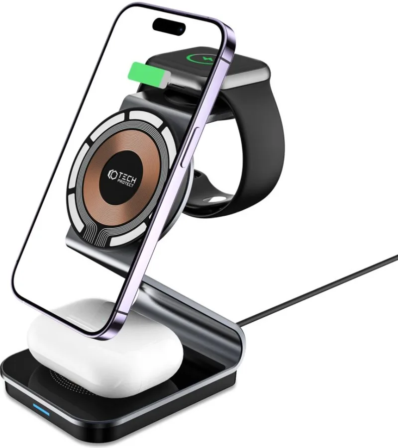 Tech-Protect A29 3 in 1 Magnetic MagSafe Wireless Charger - Βάση Ασύρματης Φόρτισης MagSafe για iPhone 16 / 15 / 14 / 13 / 12 / AirPods / Apple Watch - 15W - Black (9490713935774)