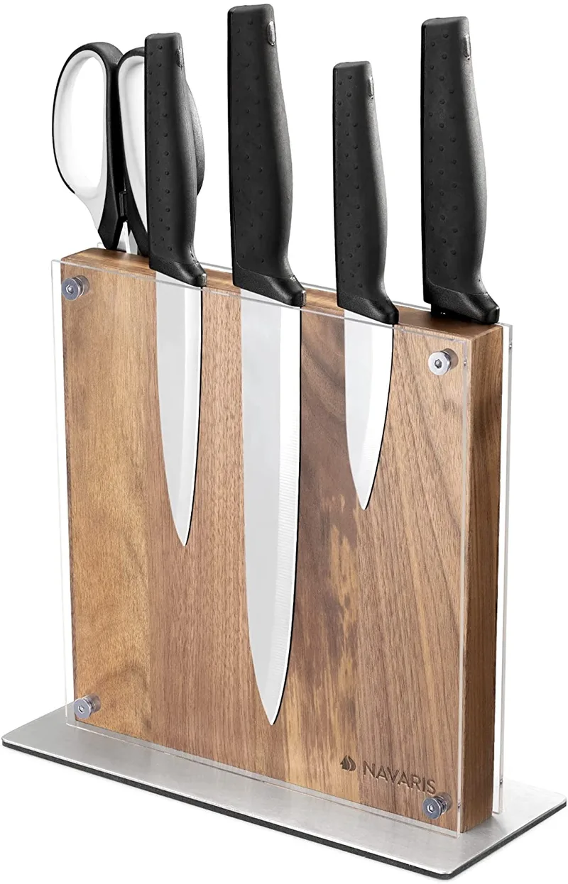 Navaris Double Sided Wooden Magnetic Knife Holder - Μαγνητική Ξύλινη Βάση Μαχαιριών Διπλής Όψεως - Acacia Wood / Acrylic Shield (50416.025.05)