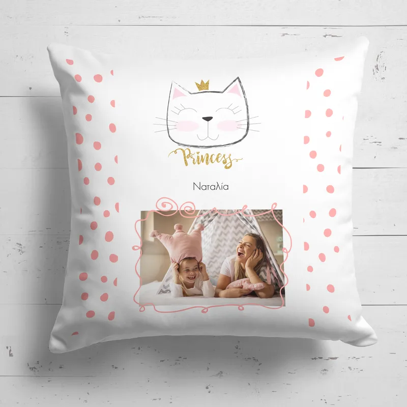 Princess Cat - Μαξιλάρι Με Γέμιση - Λευκό - 25X25 - Τετράγωνο