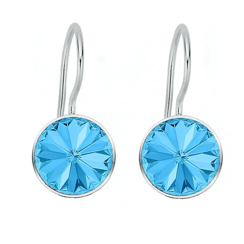 Jt Ασημένια κρεμαστά σκουλαρίκια Swarovski rivoli 12mm Γαλάζιο