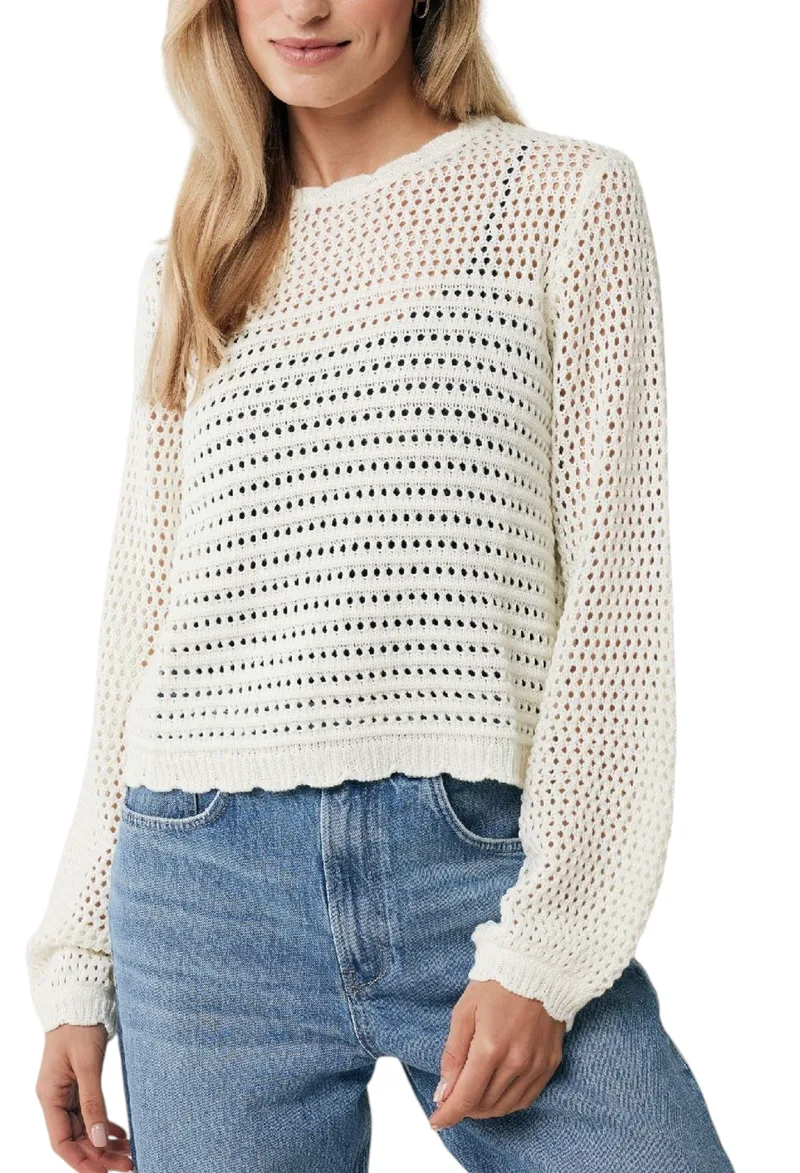 Μπλούζα Μακρυμάνικη Mexx Open knit pullover MF006603141W-Off White Γυναικείο